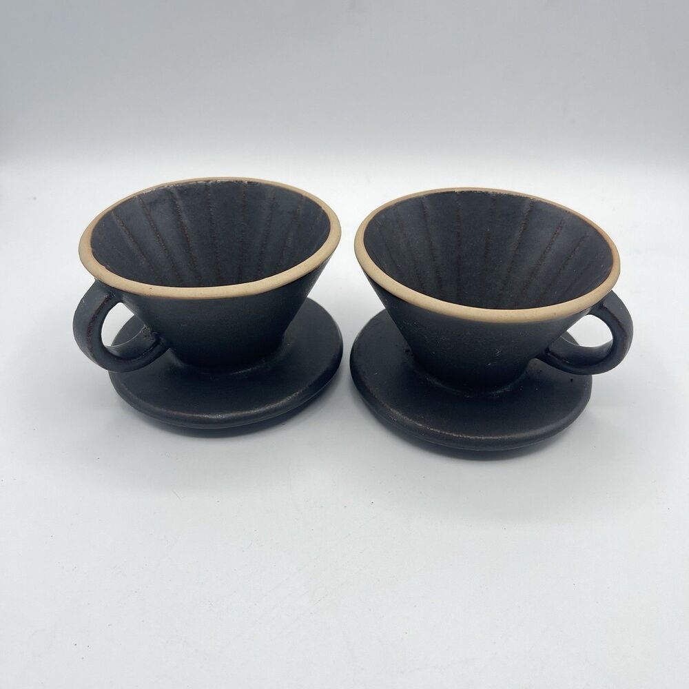 Stoneware Pour Over Drip Coffee Holder, Handmade, Thick Pottery - Set 2